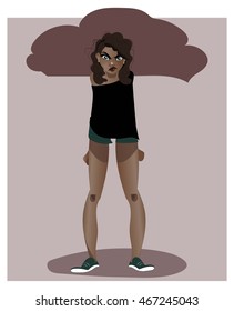 Mad Girl, Avatar drawing girl, in brown background, bad mood.
