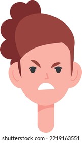 Mad girl face. Angry kid emotion expression isolated on white background
