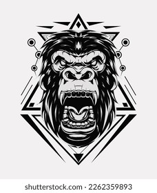 Plantilla de diseño de tinta vectorial de cara de gorila múltiple