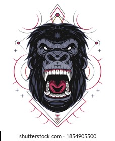 Mad gorilla head illustration. vector animal design template for t shirt, clothing, apparel and merchandise.