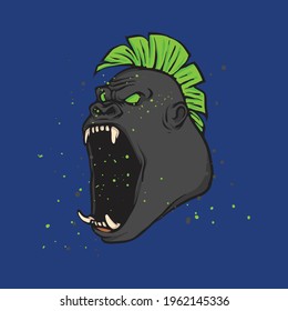 Mad gorilla with mouth wide open. Big mammal angry head. Fierce animal vector concept