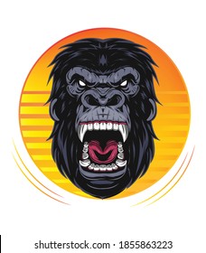 Mad gorilla scream vector logo template.