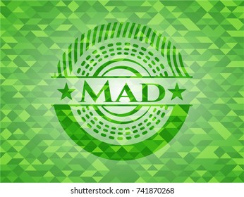 Mad green emblem with mosaic background