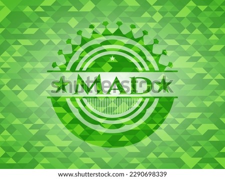 Mad green emblem with triangle mosaic background. Vector Illustration. Detailed. 