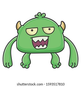 Mad green goblin cartoon monster isolated on white