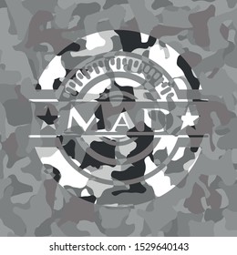 Mad grey camo emblem. Vector Illustration.