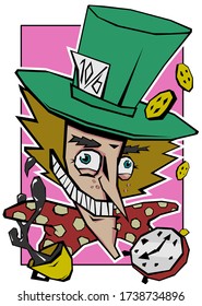 Mad Hatter. Funny cartoon character. Vector image