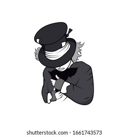 mad hatter illustration black and white