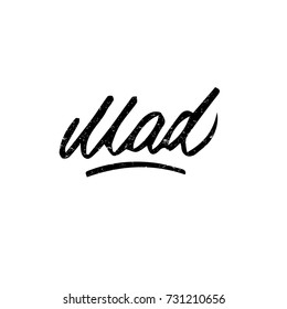 Mad. Ink hand lettering. Modern brush calligraphy. Handwritten phrase. Inspiration graphic design typography element. Cool simple vector sign.