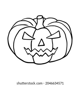 Mad Jack O Lantern doodle icon, halloween pumpkin isolated