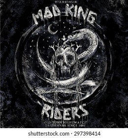 mad king riders rock and roll metal style motorcycle biker fashion trend t shirt illustration art