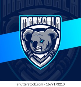 mad koala mascot esport logo design