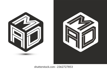 MAD letter logo design with illustrator cube logo, vector logo modern alphabet font overlap style. Premium Business logo icon. White color on black background