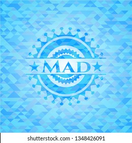 Mad light blue emblem with triangle mosaic background
