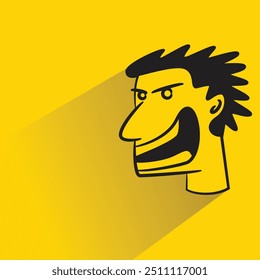 mad man face icon with shadow on yellow background