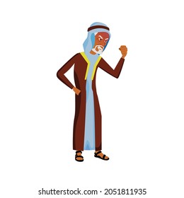 mad muslim man pensioner showing fist and screaming at driver on road cartoon vector