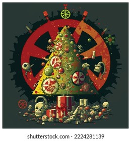 Neujahr 2023 Postkarte mit atomarem und atomarem Hintergrund