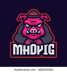 Mad pig team e-sport mascot logo emblem