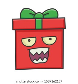 Mad present christmas gift box cartoon isolated on white