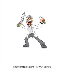 Mad Professor cartoon character illustration design vector format