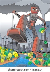 The mad race of progress destroying woods, poisoning a nature