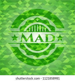 Mad realistic green emblem. Mosaic background