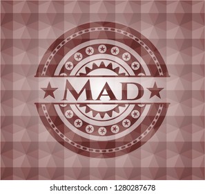 Mad red badge with geometric background. Seamless.
