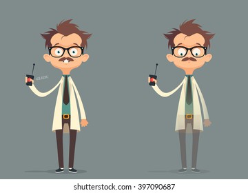 Mad Scientist Experimenting with Invisibility. Vector Illustration