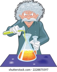 Mad Sciention Flask and Test Tubes Vector Cartoon