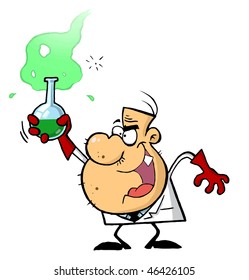 Mad Scientist Holds Bubbling Beaker Of Chemicals