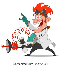 Mad Scientist With Laser. Vector Illustration.