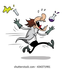 Mad scientist running away from a bad experiment
