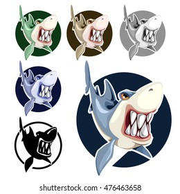 Mad shark bares his teeth. Vector illustration.