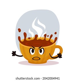 Mad kleine Cartoon Kaffeetasse. Feiertags Winterdrink. Emotionale Zeichen für Aufkleber, Postkarte oder Deckel