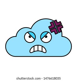 Mad storm cloud sticker outline illustration. Angry, bad mood emoticon. Social media cartoon emoji