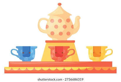Mad tea cups ride. Cartoon theme park attraction