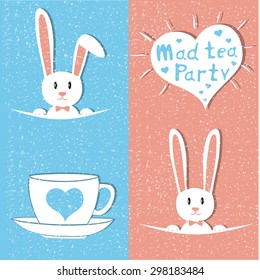 Mad tea party card. Vector illustration. Tea time party invitation.