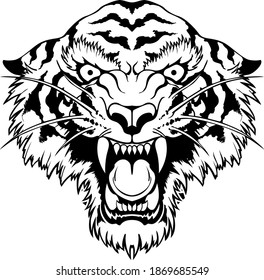 Mad tiger vector illustration. Tiger's face tattoo