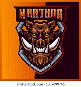 Mad Warthog esport and sport mascot logo design with modern illustration concept for team, badge, emblem and t-shirt printing. Angry Pig illustration on isolated background. Premium Vector