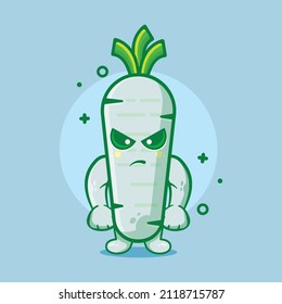 mad white radish vegetable character mascot isolated cartoon in flat style design. great resource for icon,symbol, logo, sticker,banner.