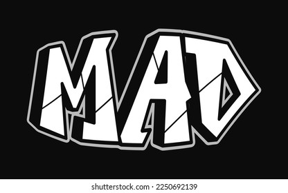 Mad word trippy psychedelic graffiti style letters.Vector hand drawn doodle cartoon logo Mad illustration. Funny cool trippy letters, fashion, graffiti style print for t-shirt, poster