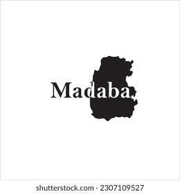 Madaba-Karte und schwarzes Buchstabendesign auf weißem Hintergrund