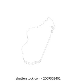 Madagascar - Mapa de silueta de contorno delgado 3D negro del área del país. Ilustración vectorial plana simple