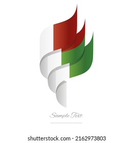 Madagascar abstract 3D wavy flag white red green modern Malagasy ribbon torch flame strip logo icon vector