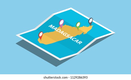 madagascar africa explore maps with isometric style and pin location tag on top vector illustration