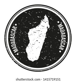 Madagascar Africa. Map Symbol Round Design Stamp Travel and Business.