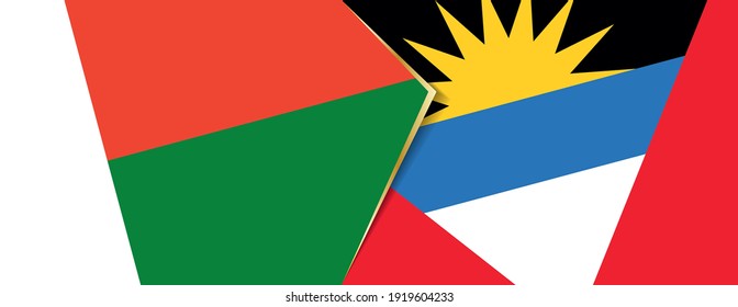 Flaggen von Madagaskar und Antigua und Barbuda, zwei Vektorflaggen Symbol für Beziehung oder Konfrontation.
