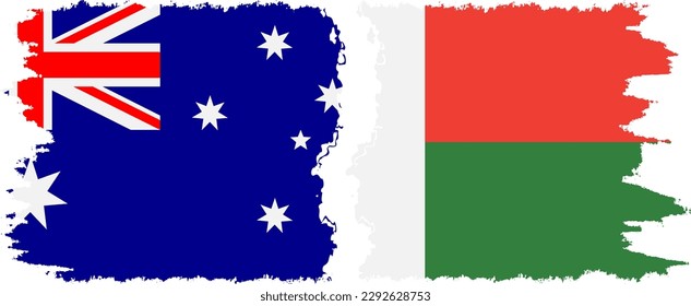 Verbindung mit Madagaskar und Australien mit Grunge-Flaggen, Vektorgrafik
