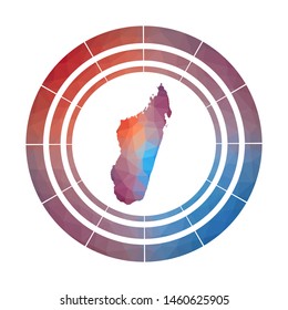 Madagascar badge. Bright gradient logo of country in low poly style. Multicolored Madagascar rounded sign with map in geometric style for your infographics.