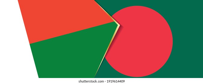 Madagaskar und Bangladesch sind Flaggen, zwei Vektorfahnen, Symbol für Beziehung oder Konfrontation.